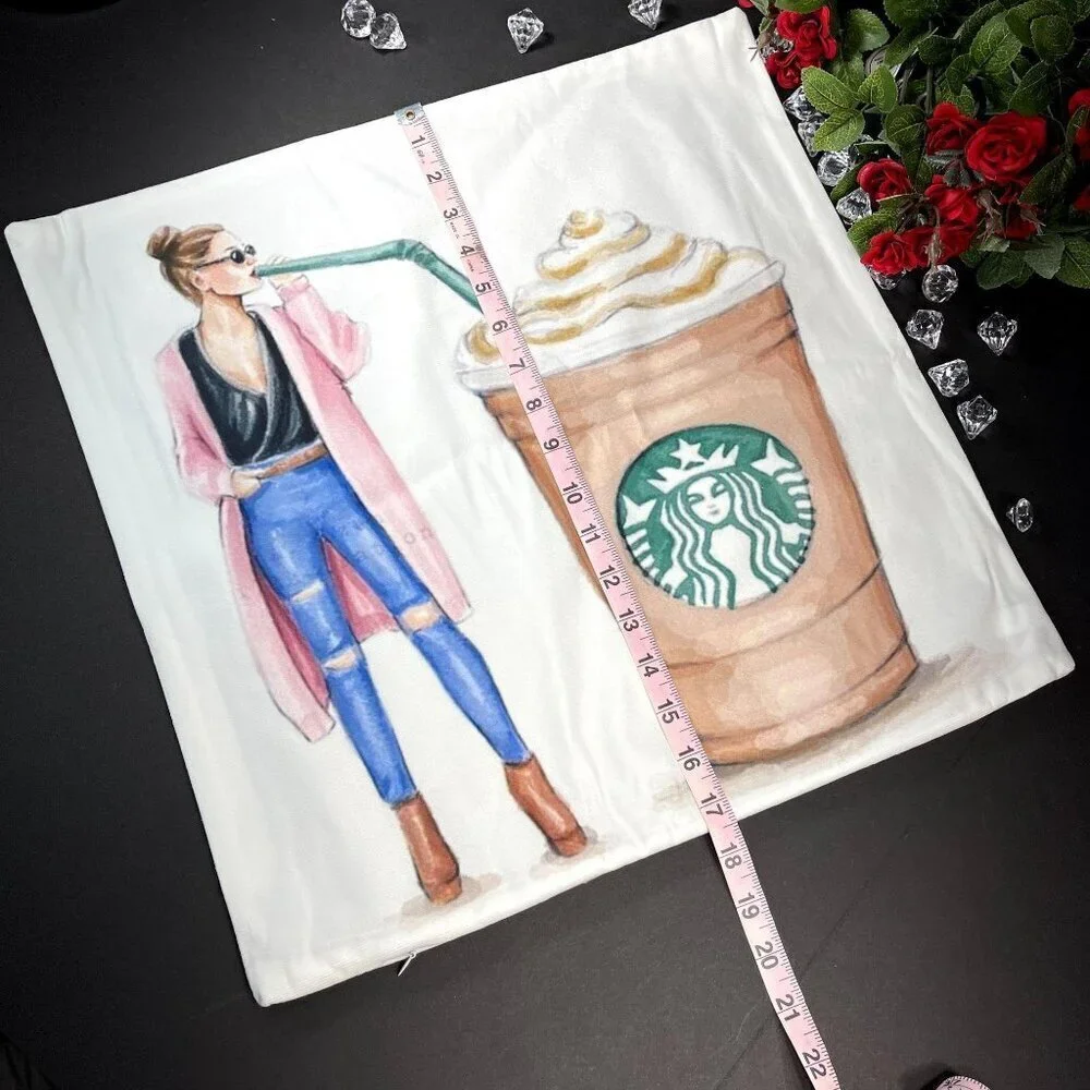 Coffee Lady Jeans Accent  Pillowcase Throw Sham Pillow Cushion Cover Home Decor